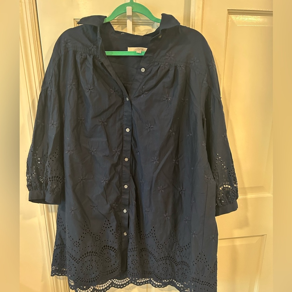LOFT Dark Blue Button-Up Shirt